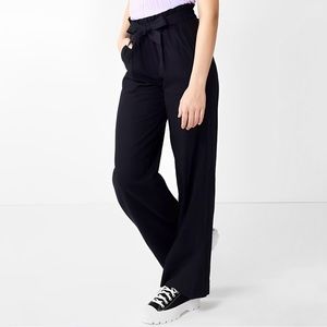 Rewind Black Linen Blend Wide Leg Elastic Paper Bag Waist Tie Pants